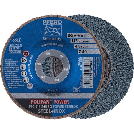 Pferd 62222 4-1/2in x 7/8in POLIFAN Flap Disc - Conical SG Zirconia 40G 62222-PFERD